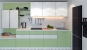 Современная угловая бело-зеленая кухня с фасадами из ДСП Берсеневская