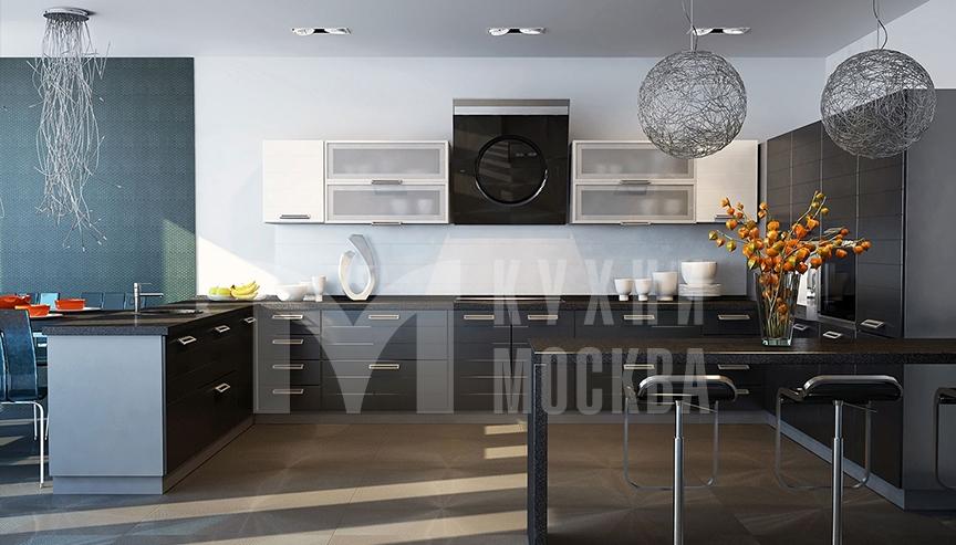 Кухонный гарнитур угловой формы серого цвета на заказ Гараж