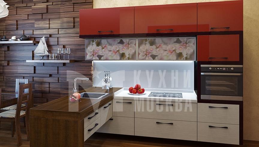 Современная бело-красная кухня с пластиковыми фасадами Садовая