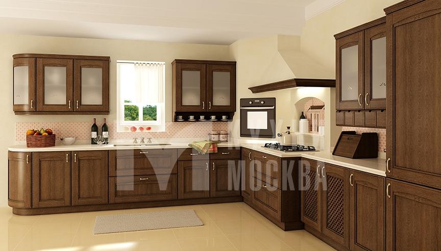 Угловая кухня светло-коричневого цвета в интерьере - Богучарово