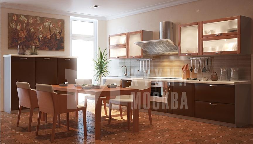 Современная кухня коричневого цвета с крашенными фасадами шаболовка