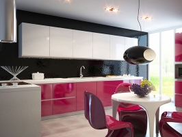 бело-розовая глянцевая кухня в современном стиле вешняки в каталоге